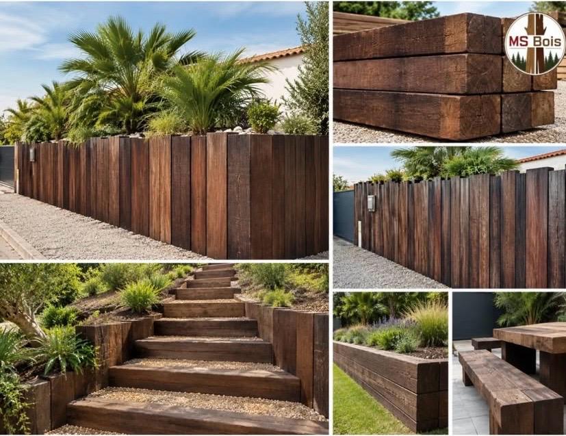 WhatsApp Image 2026-10-19 at 103908 | MS Bois | MS Bois Collage of dark-stained wooden privacy fence, desert plants and palm trees behind it.